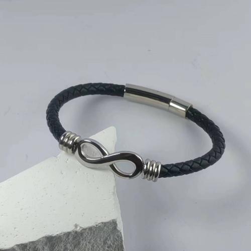 PU Leather Cord Bracelets, 304 Stainless Steel, with PU Leather, Infinity, Vacuum Ion Plating & for couple cm 