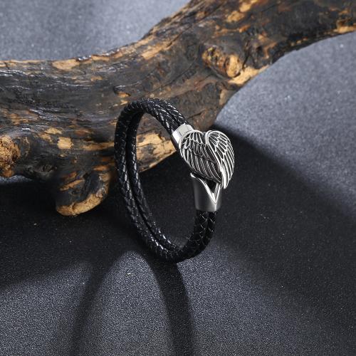 bracelet de cordon en PU , Acier inoxydable 304, avec cuir PU, Placage ionique sous vide, Double couche & normes différentes pour le choix & pour homme, plus de couleurs à choisir, Vendu par PC