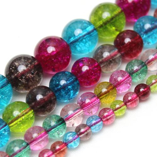 Perles de cristal rondes , poli, DIY & normes différentes pour le choix & craquelure, multicolore, Vendu par brin[