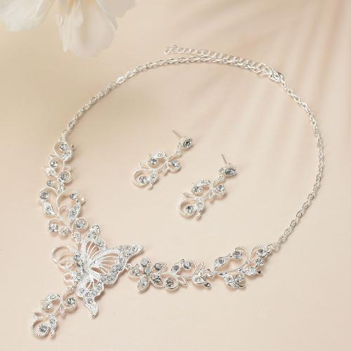 Rhinestone Zinc Alloy Jewelry Set, Stud Earring & necklace, with 5cm extender chain, fashion jewelry & for bridal & with rhinestone Approx 42 cm [