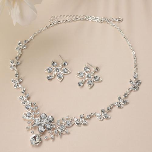 Rhinestone Zinc Alloy Jewelry Set, Stud Earring & necklace, with 5cm extender chain, fashion jewelry & for bridal & with rhinestone Approx 42 cm [