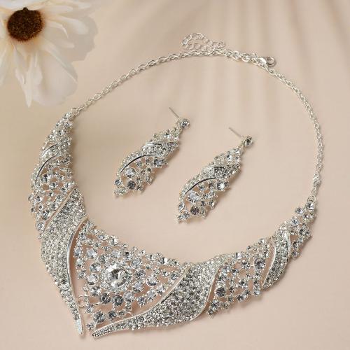 Rhinestone Zinc Alloy Jewelry Set, Stud Earring & necklace, with 5cm extender chain, fashion jewelry & for woman & with rhinestone Approx 42 cm [