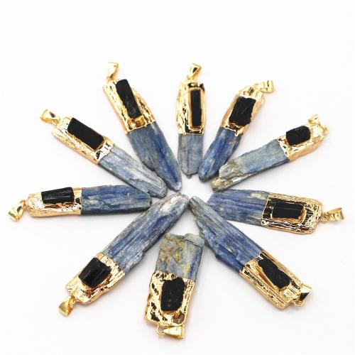 Gemstone Brass Pendants, Kyanite, with Schorl & Brass & Iron & 304 Stainless Steel, irregular, gold color plated, DIY mm mm mm 