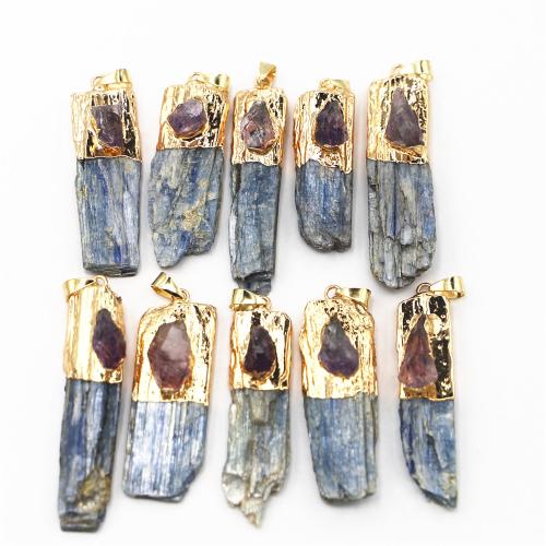 Natural Quartz Pendants, Kyanite, with Amethyst & Brass & Iron & 304 Stainless Steel, irregular, gold color plated, DIY mm mm mm 