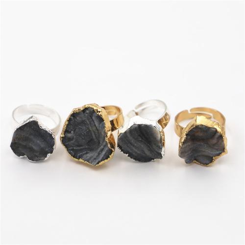 Natural Agate Druzy Finger Ring, Brass, with Agate, irregular, plated, Adjustable & Unisex x5mm,ring inside mm [