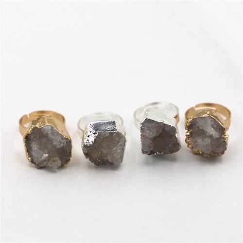 Natural Agate Druzy Finger Ring, Brass, with Ice Quartz Agate, irregular, plated, Adjustable & Unisex x5mm,ring inside mm [