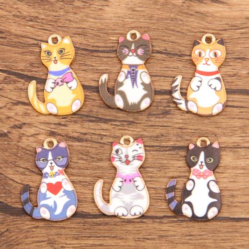 Zinc Alloy Enamel Pendants, Cat, gold color plated, DIY 