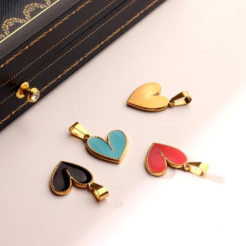 Enamel Stainless Steel Pendant, 304 Stainless Steel, Heart, gold color plated, DIY 