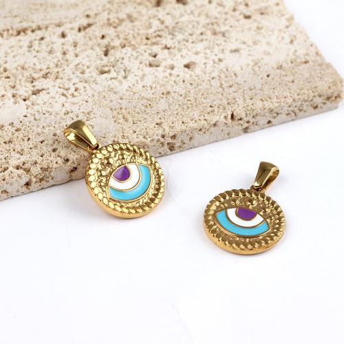 Enamel Stainless Steel Pendant, 304 Stainless Steel, Round, gold color plated, DIY, mixed colors, 16mm 