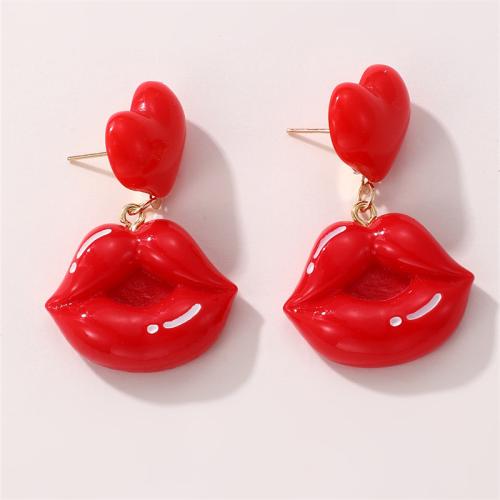 Acrylic Drop Earring, Zinc Alloy, with Acrylic, Lip, plated, fashion jewelry & for woman, red 