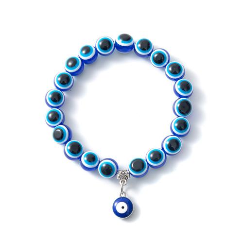 Evil Eye Jewelry Bracelet, Zinc Alloy, with Lampwork, Unisex & micro pave cubic zirconia, blue [