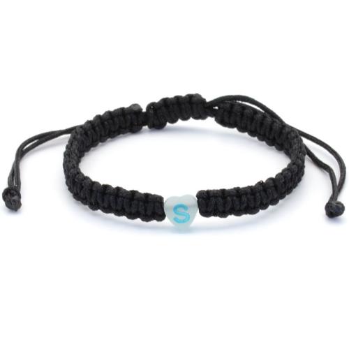 Mode Wachsschnur Armbänder, Acryl, mit Wachsschnur, Buchstaben sind von A bis Z & unisex & verschiedene Muster für Wahl & glänzend, schwarz, Länge:ca. 16-30 cm, verkauft von PC