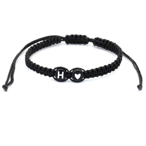 Fashion Create Wax Cord Bracelets, Acrylic, with Wax Cord, letters are from A to Z & Unisex black Approx 16-30 cm 