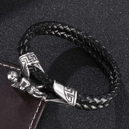 PU Leather Cord Bracelets, 304 Stainless Steel, with PU Leather, Vacuum Ion Plating, Double Layer & for man [