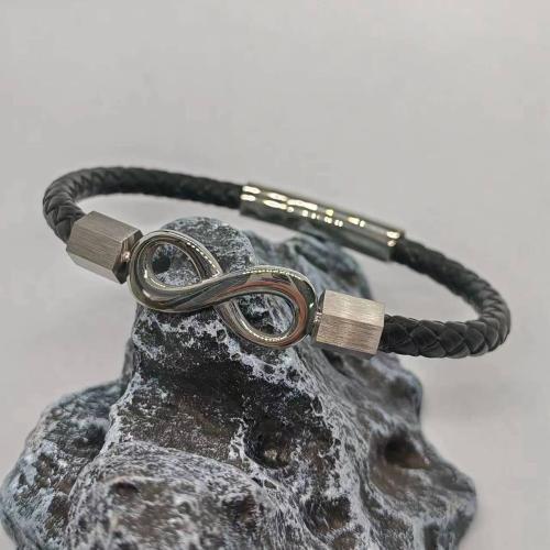 PU Leather Cord Bracelets, 304 Stainless Steel, with PU Leather, Infinity, Vacuum Ion Plating, Unisex cm 