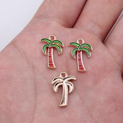 Zinc Alloy Enamel Pendants, Palm Tree, gold color plated, DIY, mixed colors 