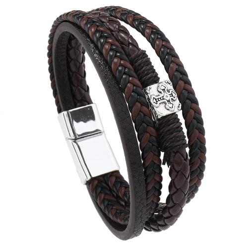 cuir PU bracelet, avec alliage de zinc, multicouche & pour homme, plus de couleurs à choisir Environ 8.5-8.7 pouce, Vendu par PC