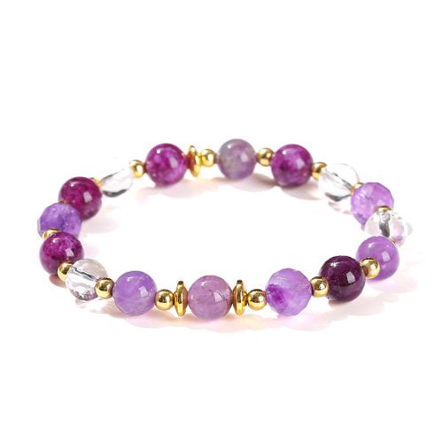 améthyste bracelet, avec calcédoine mauve & quartz clair & laiton, Rond, fait à la main, bijoux de mode & pour femme Environ 6-8 pouce, Vendu par PC[