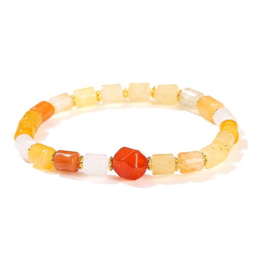 Jade Yellow Bracelet, with Red Agate & Zinc Alloy, Geometrical Pattern, handmade, fashion jewelry & for woman, beads size 10mm Approx 6-8 Inch 