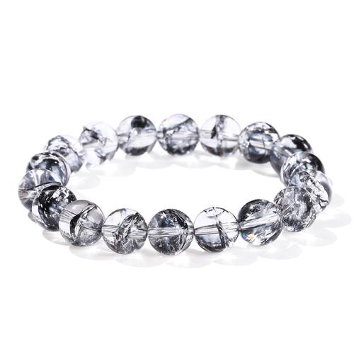 Cristal naturel bracelet, Rond, fait à la main, normes différentes pour le choix & pour femme & craquelure, noire Environ 6-8 pouce, Vendu par PC