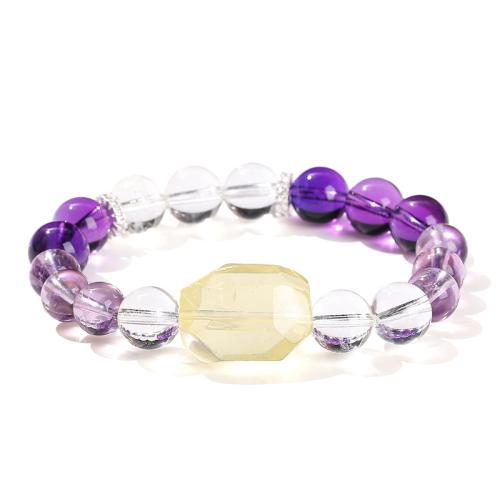 Clear Quartz Bracelet, with Amethyst & Citrine, Geometrical Pattern, handmade, fashion jewelry & for woman, beads length 8mm, 10mm Approx 6-8 Inch 