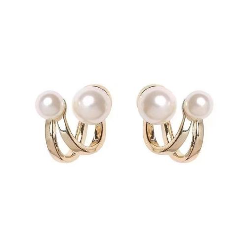 Plastic Pearl Zinc Alloy Earring, with Plastic Pearl, fashion jewelry & for woman, golden 