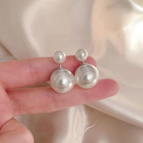 Pendiente de aleación de cinc con perlas plásticas, aleación de zinc, con Perlas plásticas, Joyería & para mujer, Blanco, 24x16mm, Vendido por Par