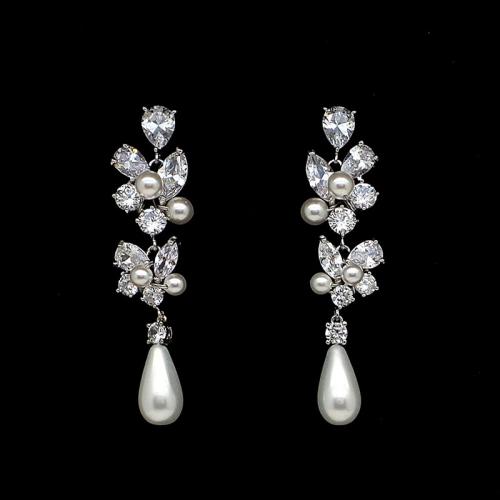 Cubic Zircon Brass Earring, with Plastic Pearl, fashion jewelry & micro pave cubic zirconia & for woman, 42mm 