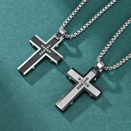 Stainless Steel Jewelry Necklace, 304 Stainless Steel, Cross & for man & with rhinestone Approx 60 cm 