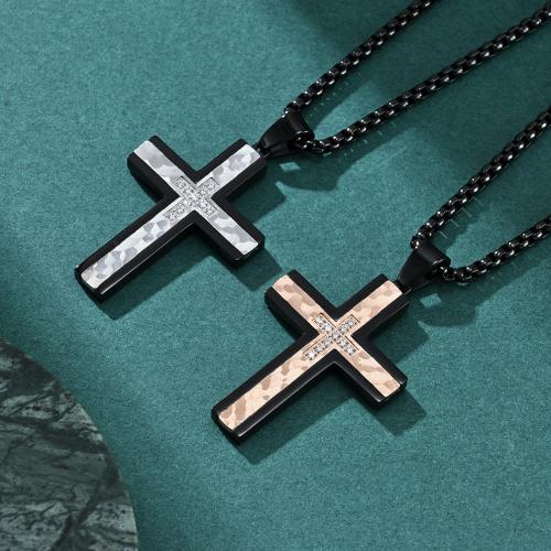 Stainless Steel Jewelry Necklace, 304 Stainless Steel, Cross & for man & with rhinestone Approx 60 cm 