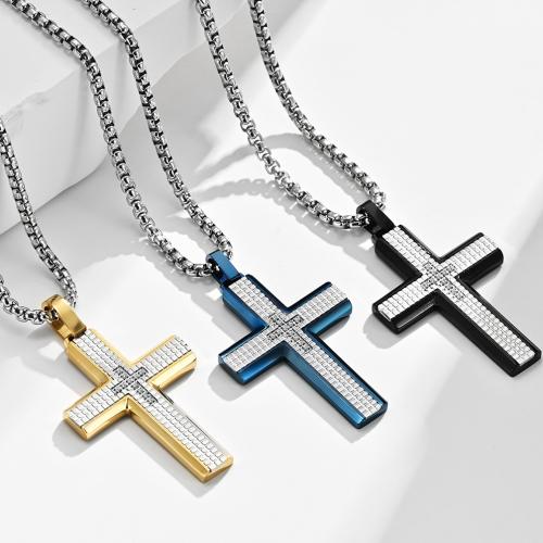 Stainless Steel Jewelry Necklace, 304 Stainless Steel, Cross & for man & with rhinestone Approx 60 cm 