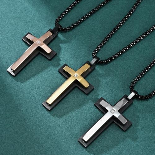 Stainless Steel Jewelry Necklace, 304 Stainless Steel, Cross & for man & with rhinestone Approx 60 cm 