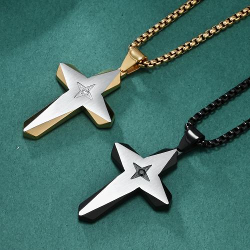 Stainless Steel Jewelry Necklace, 304 Stainless Steel, Cross & for man & with rhinestone Approx 60 cm 