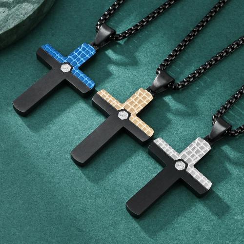 Stainless Steel Jewelry Necklace, 304 Stainless Steel, Cross & for man & with rhinestone Approx 60 cm 