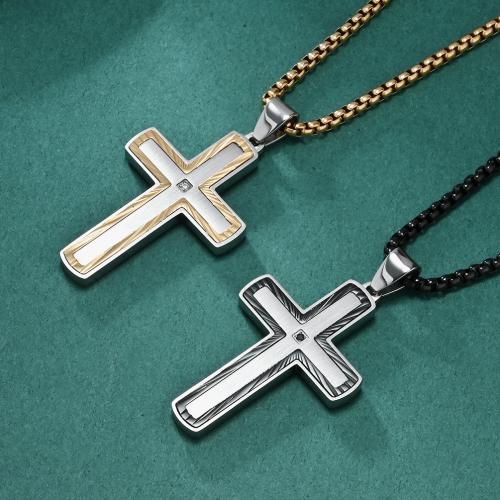 Stainless Steel Jewelry Necklace, 304 Stainless Steel, Cross & for man & with rhinestone Approx 60 cm 