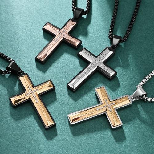 Stainless Steel Jewelry Necklace, 304 Stainless Steel, Cross & for man & with rhinestone Approx 60 cm 