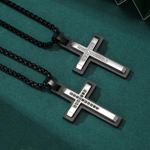 Stainless Steel Jewelry Necklace, 316 Stainless Steel, Cross & for man & with rhinestone Approx 60 cm 