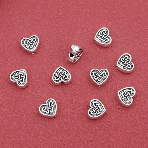 Zinklegierung Herz Perlen, silberfarben plattiert, DIY, 9x8x4mm, Bohrung:ca. 1.5mm, ca. 200PCs/Tasche, verkauft von Tasche