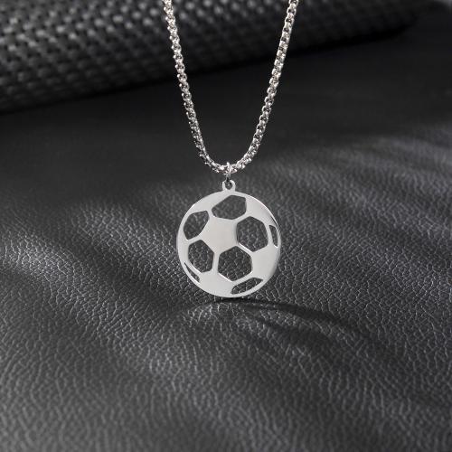 Edelstahl Schmuck Halskette, 304 Edelstahl, Fussball, Modeschmuck & unisex, originale Farbe, 28mm, Länge:ca. 60 cm, verkauft von PC