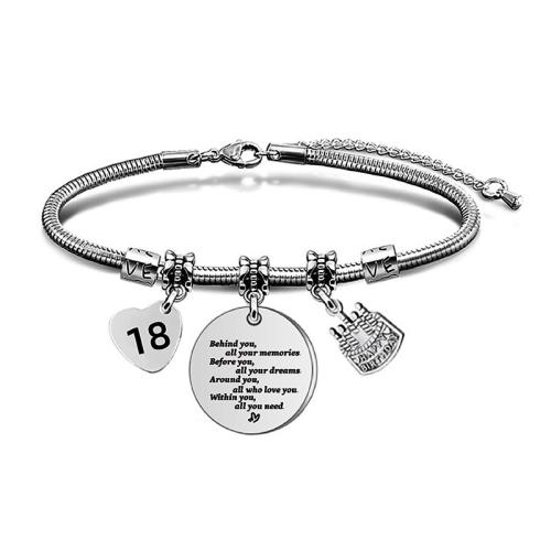 Stainless Steel Charm Bracelet, 304 Stainless Steel, with 5cm extender chain, polished, Unisex original color Approx 25 cm 