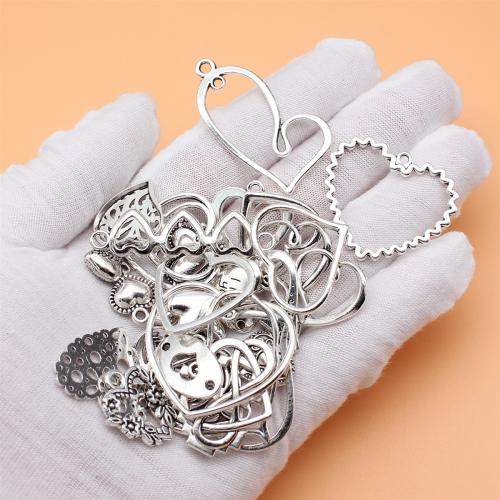 Zinc Alloy Charm Connector, Heart, antique silver color plated, DIY & 1/1 loop 