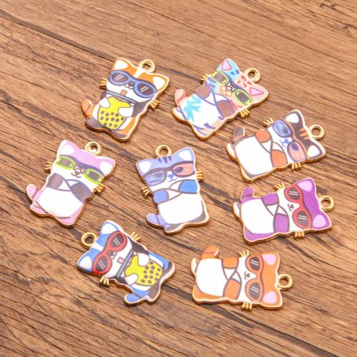 Zinc Alloy Enamel Pendants, Cat, gold color plated, DIY 