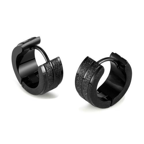 Mens acier inoxydable Hoop boucles d'oreilles, Acier inoxydable 304, Rond, Placage, pour homme & givré, noire Vendu par paire