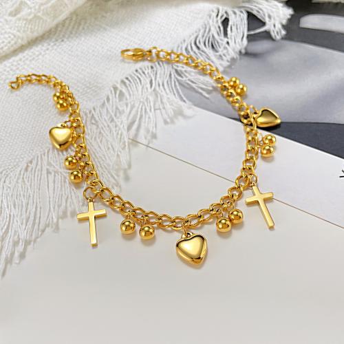 Joyería pulseras de acero inoxidable, Partículas de acero, con 3CM extender cadena, chapado en color dorado, para mujer, longitud:23 cm, Vendido por UD[