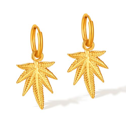 Stainless Steel Drop Earring, 304 Stainless Steel, Maple Leaf, gold color plated, for woman 