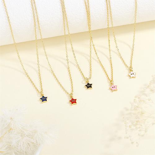 Brass Jewelry Necklace, with 5CM extender chain, Star, gold color plated, for woman & enamel cm 