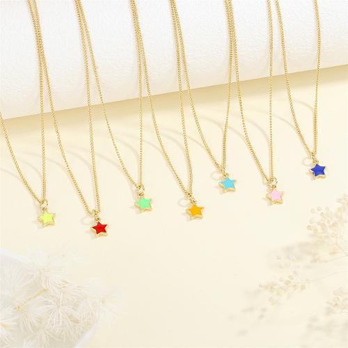 Brass Jewelry Necklace, with 5CM extender chain, Star, gold color plated, for woman & enamel cm 