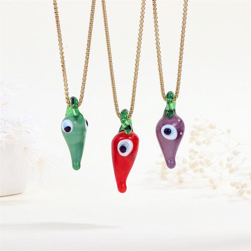 Evil Eye Jewelry Necklace, Brass, with Lampwork, with 5CM extender chain, Cayenne, gold color plated, for woman cm [