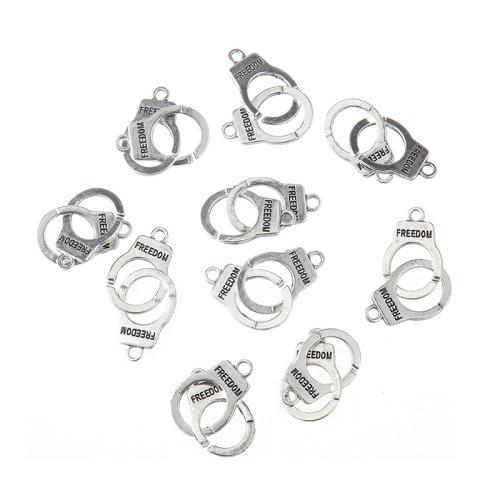 Zinc Alloy Charm Connector, Handcuffs, silver color plated, DIY, silver color 