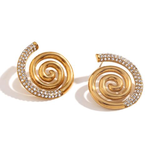 Boucles d'oreilles en acier titane, Placage de couleur d'or, bijoux de mode & avec strass, doré, 30.2mm, Vendu par paire